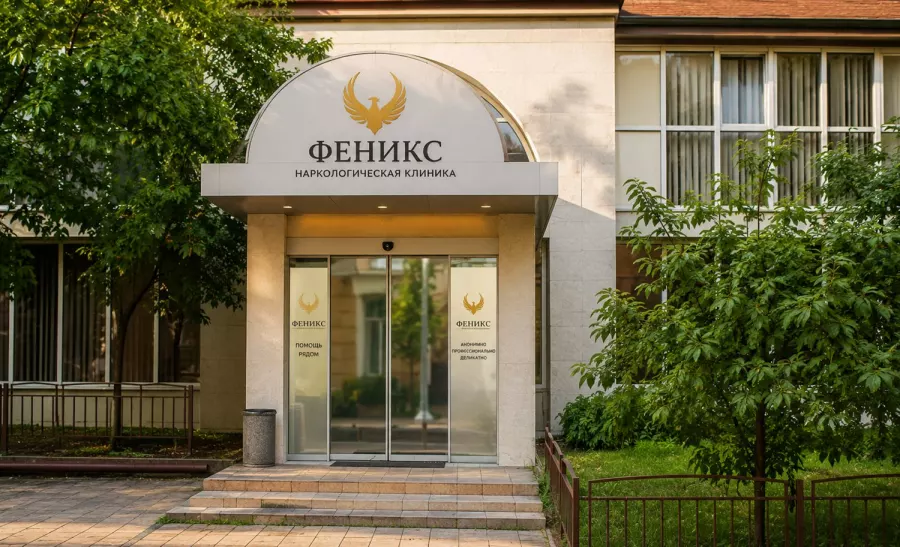 Вход в наркологическую клинику «Феникс» в Снежногорске